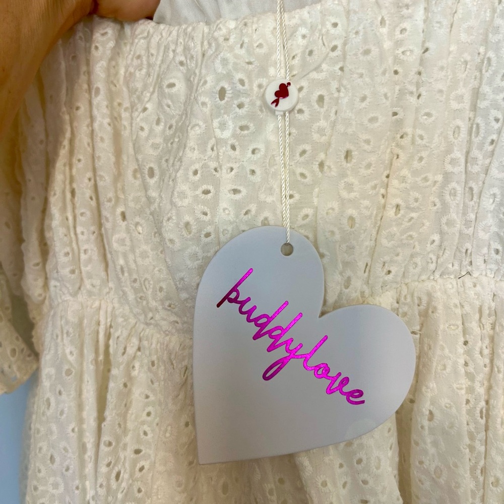 NWT Buddy Love Valentina White Eyelet Mini Dress with Puff Sleeves- Size L - Picture 5 of 8